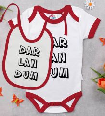 BK Kids Darlandum Tasarımlı Kırmızı Bebek Body Zıbın ve Mama Önlüğü Hediye Seti-2