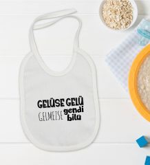 BK Kids Gelüse Gelü Tasarımlı Beyaz Bebek Mama Önlüğü-1