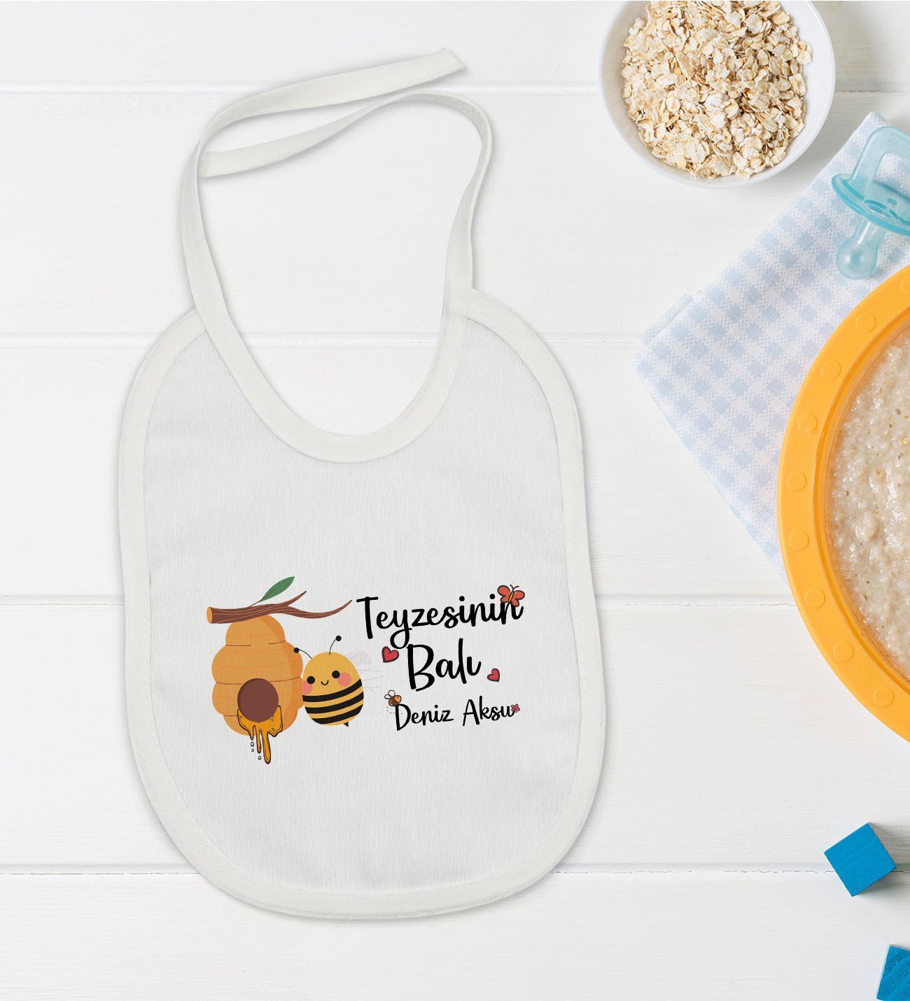 BK Kids Kişiye Özel Teyzesinin Balı Tasarımlı Bebek Mama Önlüğü - Model 1