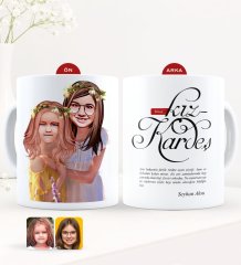 Kişiye Özel Karikatürlü Kız Kardeş Beyaz Kupa Bardak-2