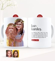 Kişiye Özel Karikatürlü Kız Kardeş Beyaz Kupa Bardak-2