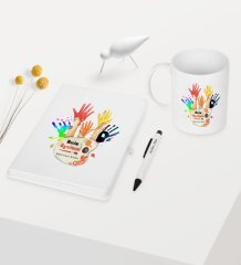 Kişiye Özel Resim Öğretmeni Temalı Beyaz Defter Kalem Kupa Seti - 3