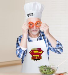 Kişiye Özel Süper Baba Erkek Mutfak Önlüğü ve Aşçı Şapkası Seti-1