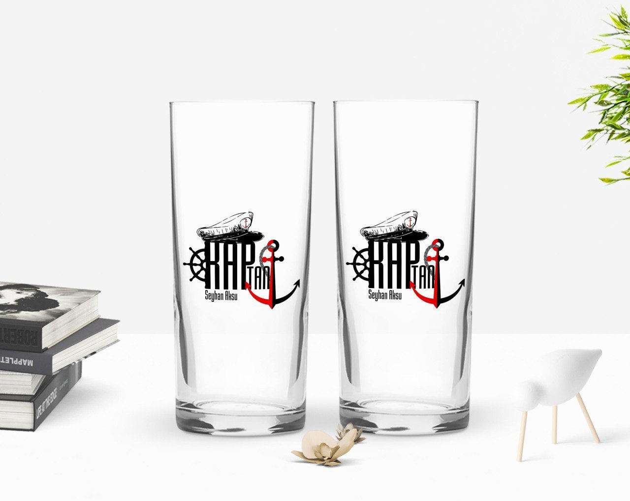 Kişiye Özel Renkli Baskılı Kaptan Tasarımlı İkili Rakı Bardağı Seti-2