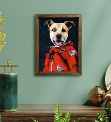 Evcil Dostlara Özel Astronot Tasarımlı Portre Doğal Masif Ahşap Çerçeveli Tablo 45x65cm-1