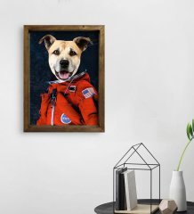 Evcil Dostlara Özel Astronot Tasarımlı Portre Doğal Masif Ahşap Çerçeveli Tablo 45x65cm-1