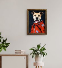 Evcil Dostlara Özel Astronot Tasarımlı Portre Doğal Masif Ahşap Çerçeveli Tablo 45x65cm-1