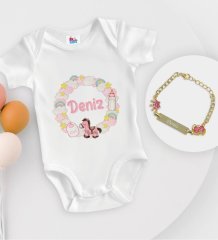 BK Kids Kişiye Özel İsimli Beyaz Bebek Body Zıbın ve Kız Bebek Künyesi Hediye Seti-24
