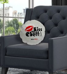 Kişiye Özel İsimli Kiss The Cheff Tasarımlı Yuvarlak Dekoratif Kırlent Yastık-1