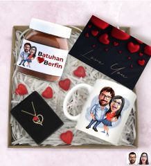 BK Gift Sevgiliye Özel Karikatürlü Hediye Seti-5, Sevgililer Günü Hediyesi, Yıl Dönümü Hediyesi, Nutella 400gr., Doğum Günü Hediyesi