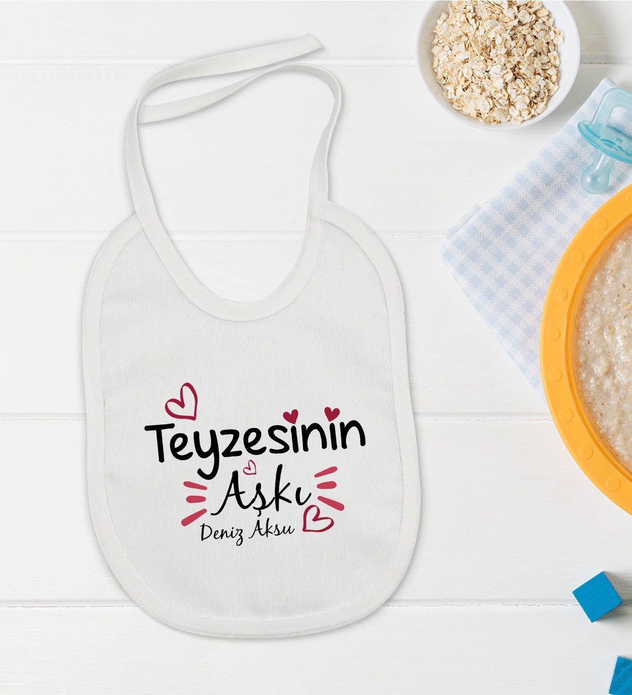 BK Kids Kişiye Özel Teyzesinin Aşkı Tasarımlı Bebek Mama Önlüğü - Model 1