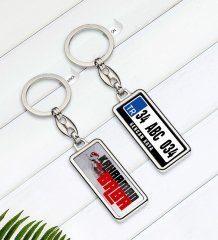 Kişiye Özel Plakalı Kahraman Baba Çift Taraflı Metal Krom Anahtarlık-1