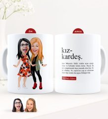 Kişiye Özel Karikatürlü Kız Kardeş Beyaz Kupa Bardak-1