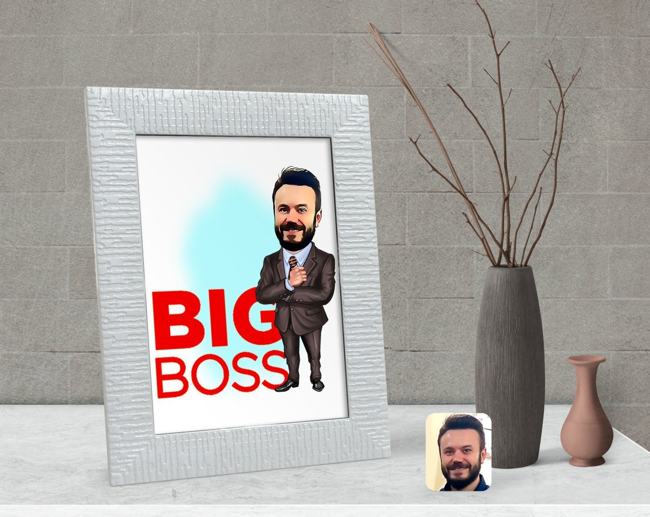 Kişiye Özel Erkek Big Boss Karikatürlü Dekoratif Çerçeve-2