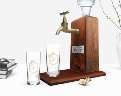 Kişiye Özel Renkli Baskılı Baş Harf İsim Tasarımlı İkili Rakı Bardağı ve Ahşap Rakı Standı Hediye Seti-6