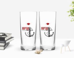 Kişiye Özel Renkli Baskılı Kaptan Tasarımlı İkili Rakı Bardağı Seti-1