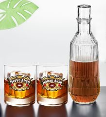 BK Gift Kişiye Özel İsimli DTF Chivas Tasarımlı İkili Viski Kadehi ve Karaf Seti-2, Arkadaşa Hediye, Sevgiliye Hediye