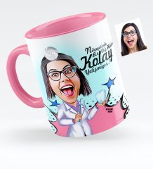 Kişiye Özel Bayan Diş Hekimi Karikatürlü Pembe Kupa Bardak - 2