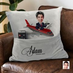 BK Gift Kişiye Özel Hostes Karikatür Tasarımlı Organizer Kumanda ve Atıştırmalık Cepli Gri Kırlent Yastık-3 Arkadaşa Hediye, Cepli Yastık