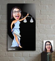 Kişiye Özel Bayan Avukat Karikatür Ahşap Tablo - 1