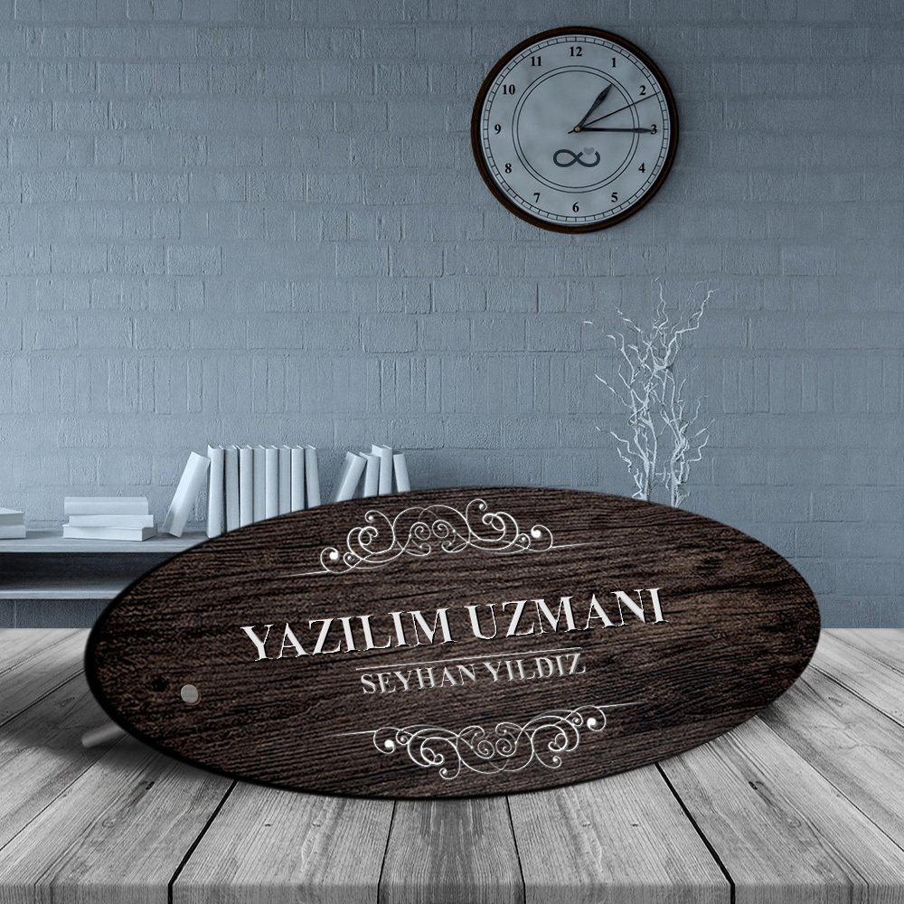 Kişiye Özel Mesleki Yazılım Uzmanı Ahşap Oval Masa İsimliği - 3
