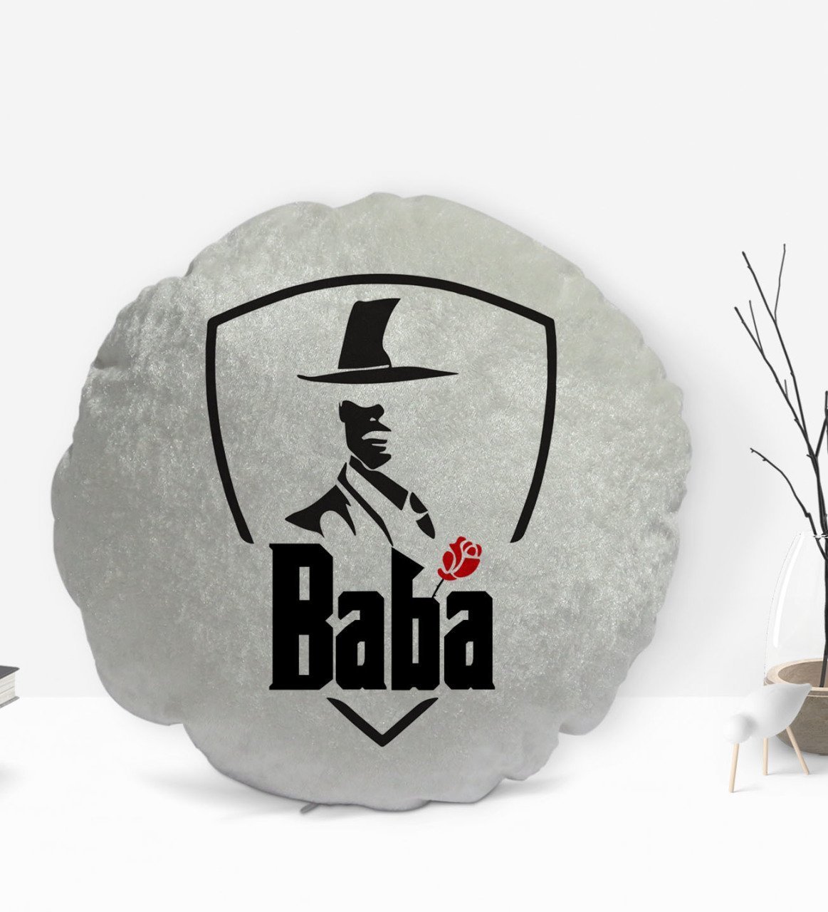 BK Gift Baba Godfather Tasarımlı Yuvarlak Dekoratif Kırlent Yastık-15