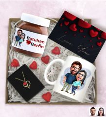 BK Gift Sevgiliye Özel Karikatürlü Hediye Seti-4, Sevgililer Günü Hediyesi, Yıl Dönümü Hediyesi, Nutella 400gr., Doğum Günü Hediyesi