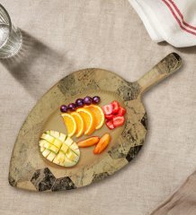 BK Gift Mermer Tasarımlı Yaprak Şeklinde Doğal Ahşap Servis ve Sunum Tabağı Model 16