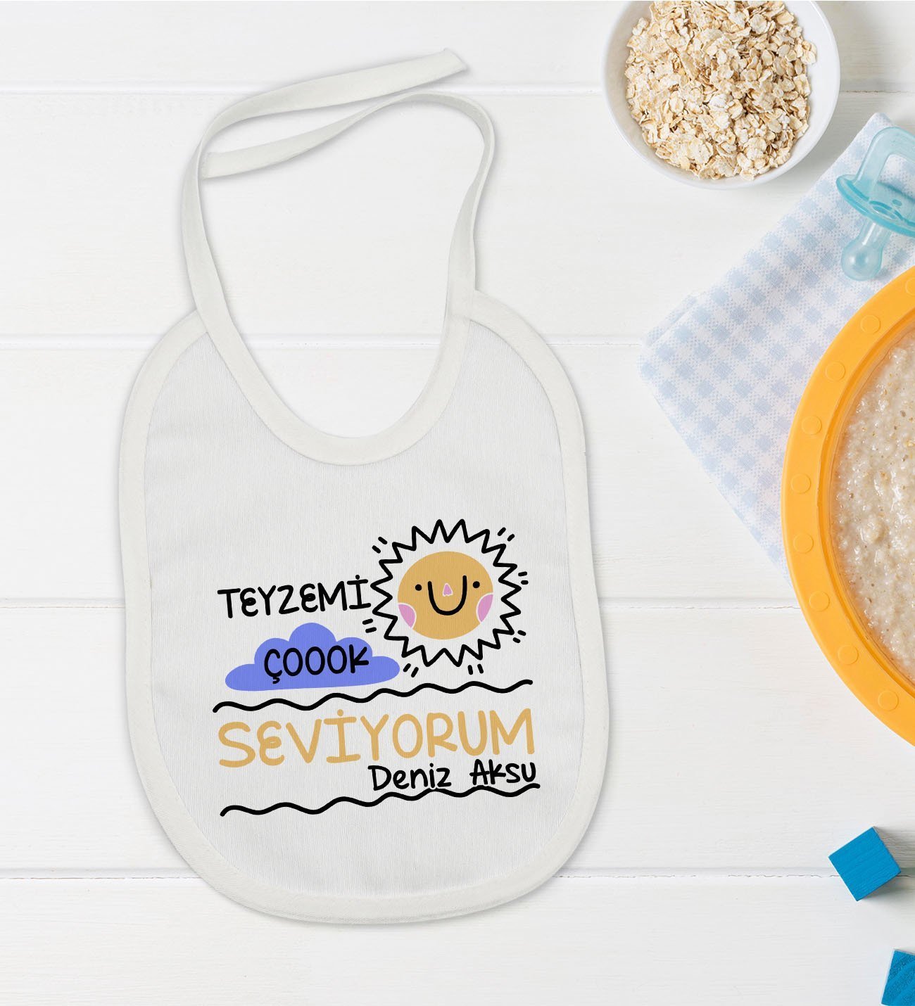 BK Kids Kişiye Özel Teyzemi Çok Seviyorum Tasarımlı Bebek Mama Önlüğü - Model 1
