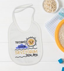 BK Kids Kişiye Özel Teyzemi Çok Seviyorum Tasarımlı Bebek Mama Önlüğü - Model 1
