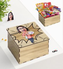Kişiye Özel Ahşap Kutuda Ev Hanımı Karikatürlü Nostaljik Lezzetler Hediye Seti-2