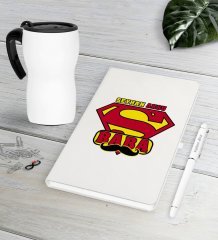 Kişiye Özel Süper Baba Beyaz Defter Kalem Termos Mug Seti-1