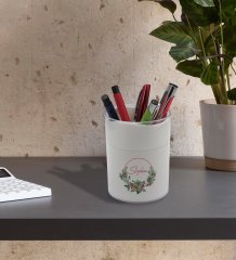 BK Gift Kişiye Özel Çiçek Tasarımlı Beyaz Akrilik Kalemlik - Model 7