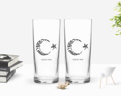 Kişiye Özel Renkli Baskılı Kaligrafi Atatürk Tasarımlı İkili Rakı Bardağı Seti-1