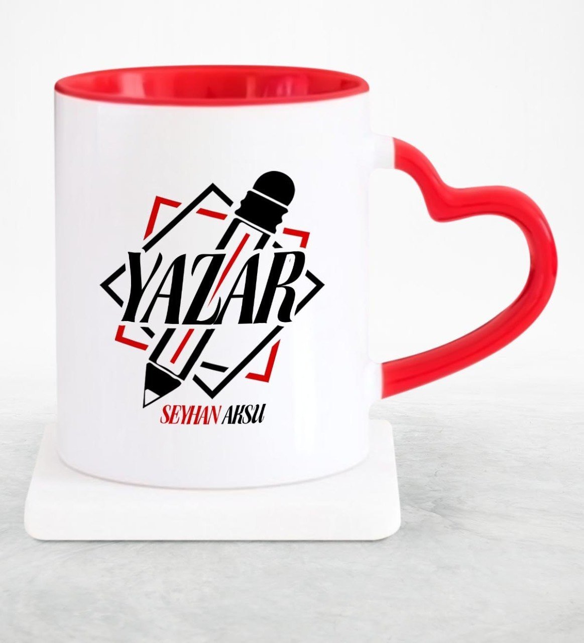 Kişiye Özel Mesleki Yazar Kırmızı Kalpli Kupa Bardak - 3