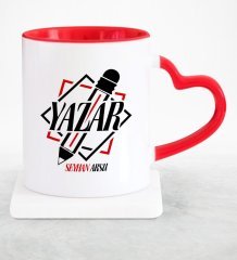 Kişiye Özel Mesleki Yazar Kırmızı Kalpli Kupa Bardak - 3