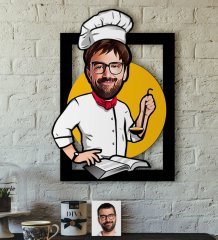 Kişiye Özel Bay Chef Karikatürlü 3D Ahşap Tablo-12