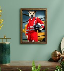 Evcil Dostlara Özel Ambulans Paramedik Tasarımlı Portre Doğal Masif Ahşap Çerçeveli Tablo 45x65cm-1