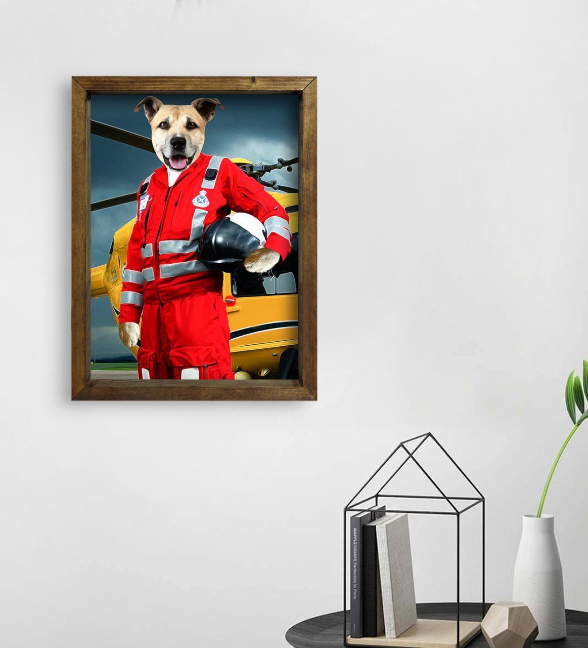 Evcil Dostlara Özel Ambulans Paramedik Tasarımlı Portre Doğal Masif Ahşap Çerçeveli Tablo 45x65cm-1
