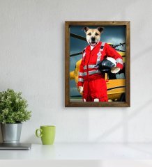 Evcil Dostlara Özel Ambulans Paramedik Tasarımlı Portre Doğal Masif Ahşap Çerçeveli Tablo 45x65cm-1