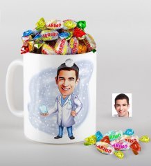 Kişiye Özel Bay Diş Hekimi Karikatürlü Kupa ve Haribo Fruitbons Şeker Hediye Seti-3