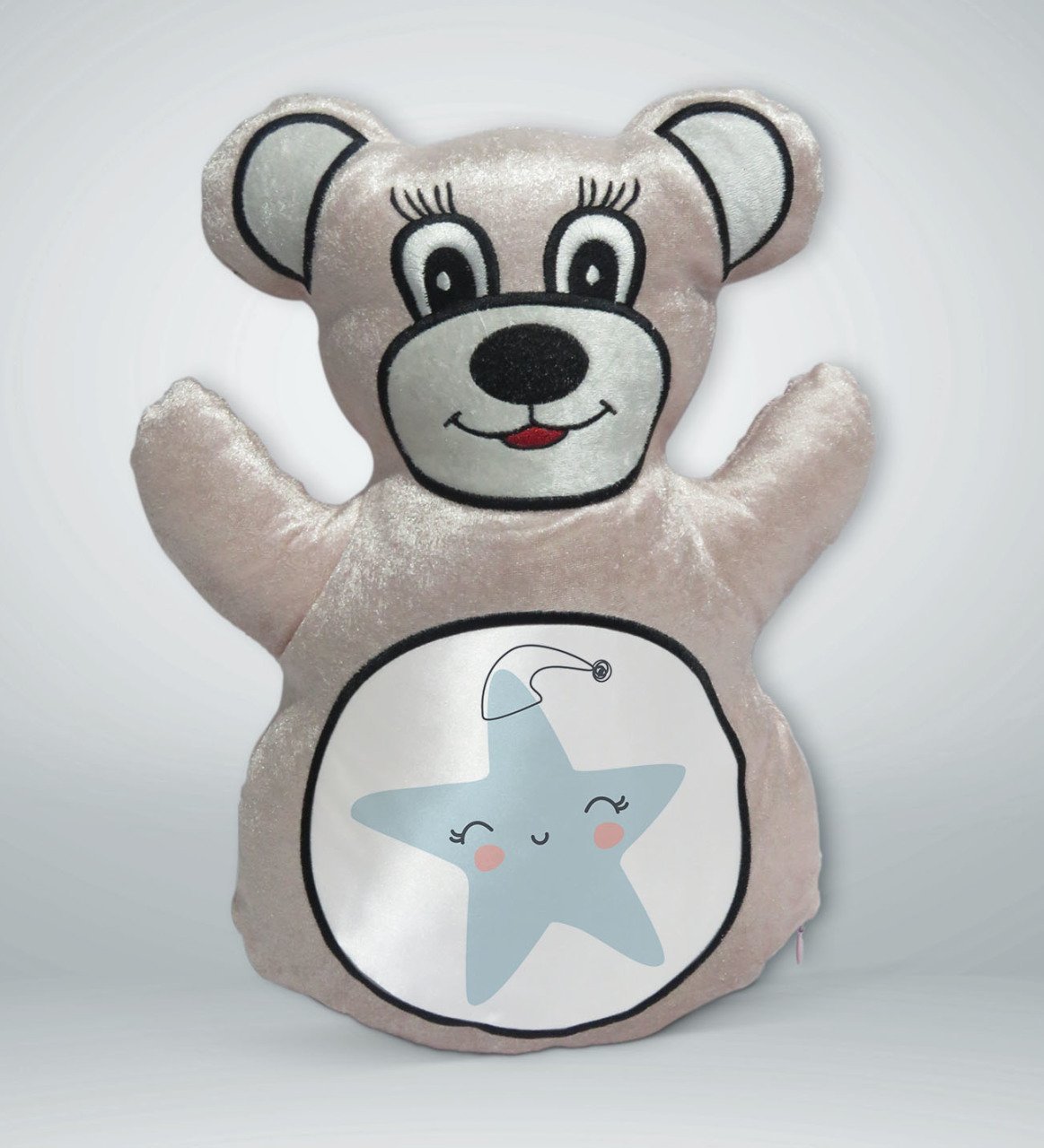 BK Gift Sevimli Yıldız Tasarımlı Krem Ayıcık Yastık-1