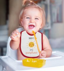 BK Kids Daddy's Little Sunshine Tasarımlı Kırmızı Bebek Body Zıbın ve Mama Önlüğü Hediye Seti-1