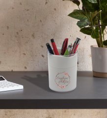 BK Gift Kişiye Özel Çiçek Tasarımlı Beyaz Akrilik Kalemlik - Model 5
