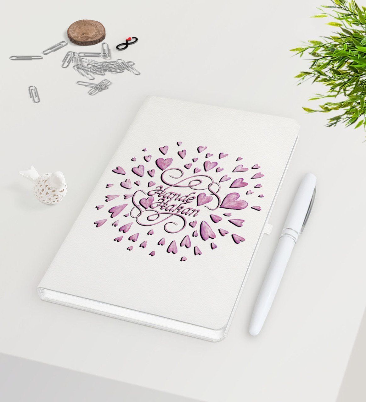 Kişiye Özel Sevgililer Günü Beyaz Defter Kalem Seti-27
