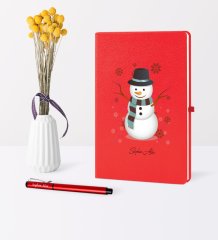 Kişiye Özel Yılbaşı Kardan Adam Temalı Kırmızı Defter Kalem Seti - 1