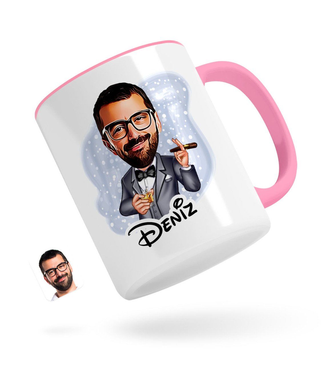 Kişiye Özel Erkek Patron Karikatürlü Pembe Kupa Bardak-3