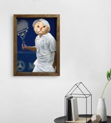 Evcil Dostlara Özel Tenis Oyuncusu Tasarımlı Portre Doğal Masif Ahşap Çerçeveli Tablo 30x40cm-1