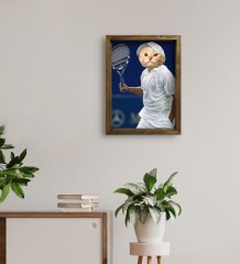 Evcil Dostlara Özel Tenis Oyuncusu Tasarımlı Portre Doğal Masif Ahşap Çerçeveli Tablo 30x40cm-1