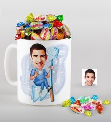 Kişiye Özel Bay Diş Hekimi Karikatürlü Kupa ve Haribo Fruitbons Şeker Hediye Seti-2